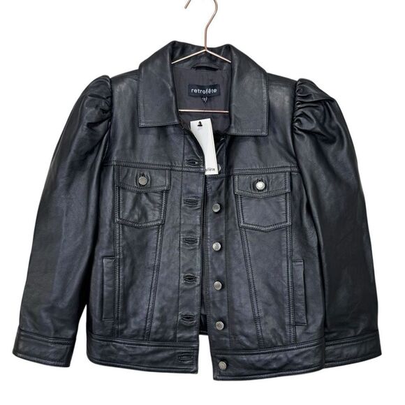 NEW Retrofete Ada Leather Cropped Jacket Black Size XS - Picture 6 of 11
